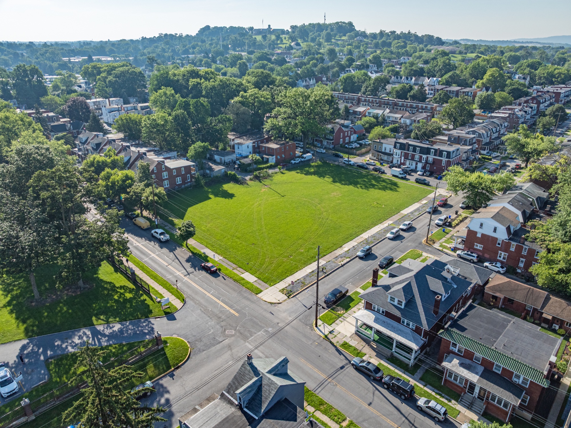 Aerial view of the open Woodward Lofts site