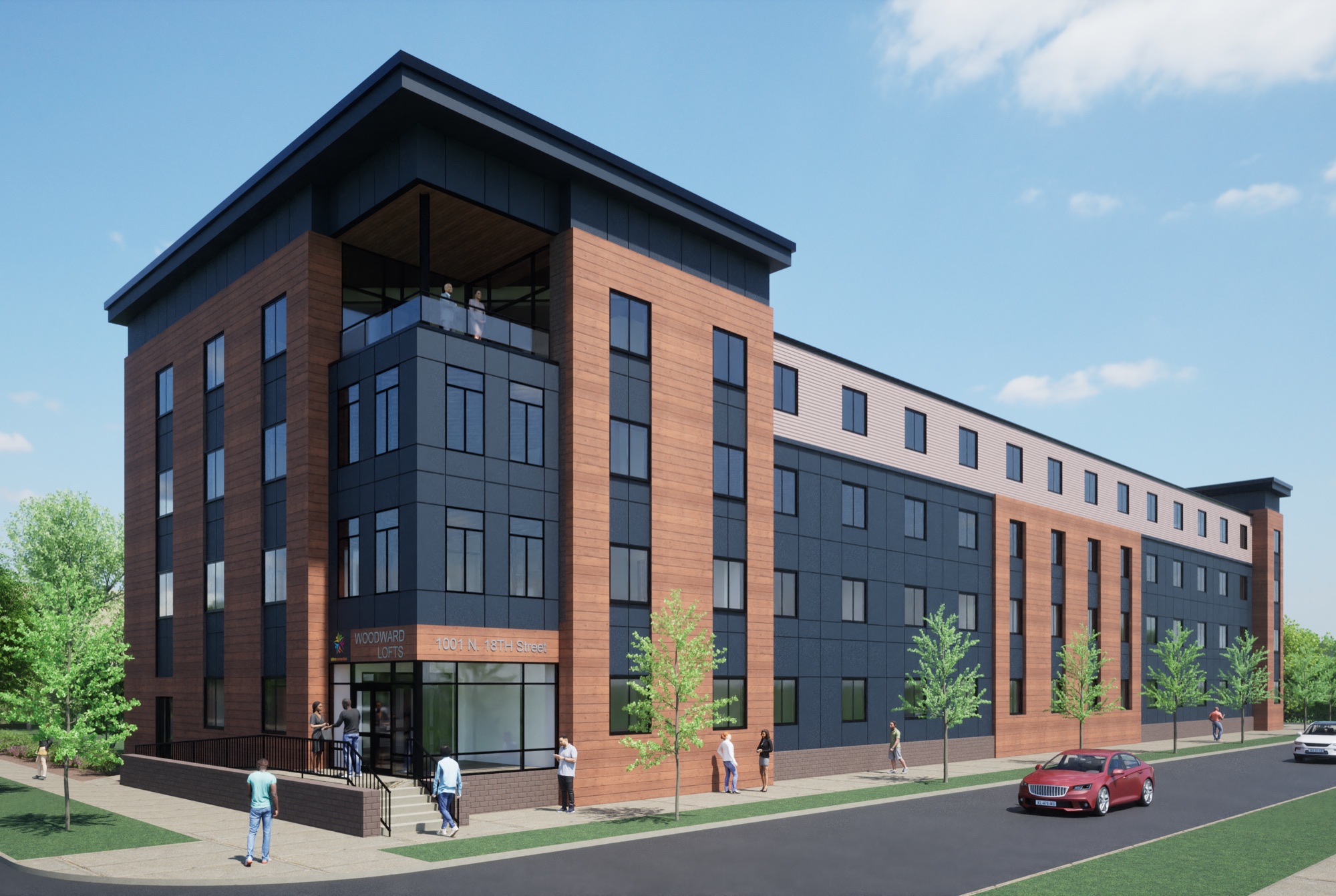 Architectural rendering of the completed Woodward Lofts exterior