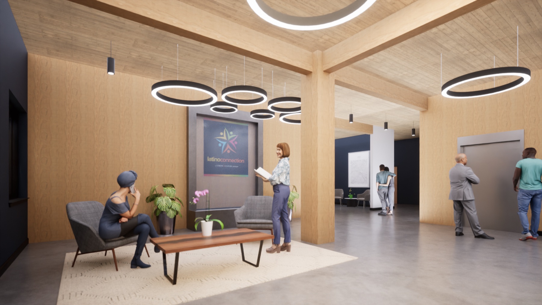 Architectural rendering of the Woodward Lofts lobby